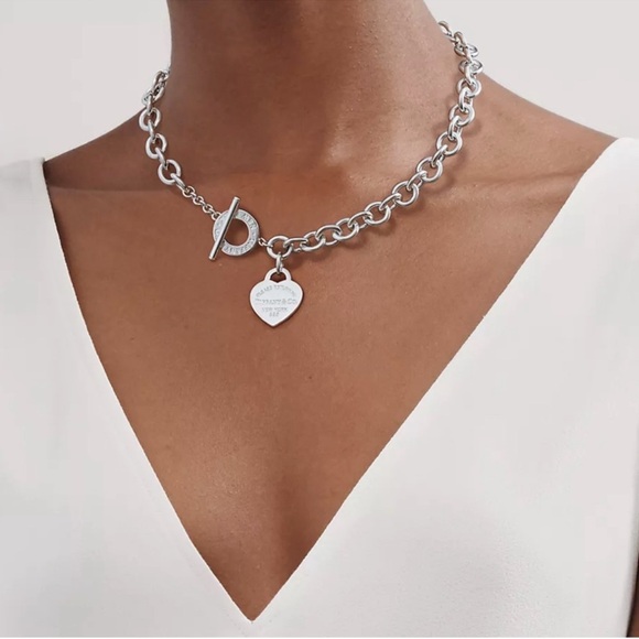 🩵 TIFFANY & CO 🩵 HEART TAG TOGGLE NECKLACE RETURN TO TIFFANY IN SILVER - Picture 1 of 8